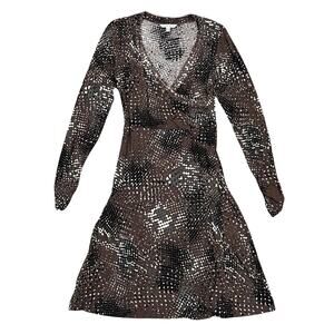 CAbi Brown & Black Dappled Dots Faux Wrap Jersey Dress #658 - SIZE M